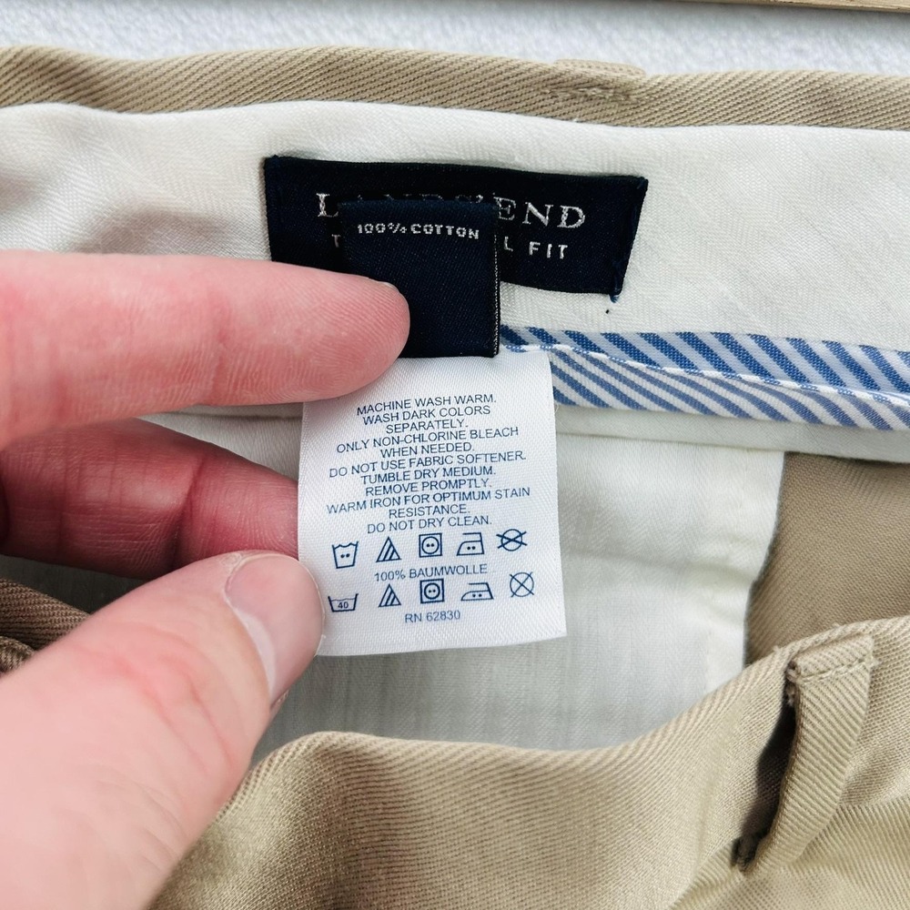 Lands' End Pants Mens 46 Long Khaki Traditional Fit Pleated Cuffed Chino Casual - Picture 7 of 16